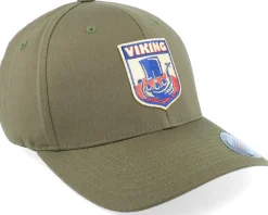 New Vikings Longboat Shield Patch Olive Green Flexfit -