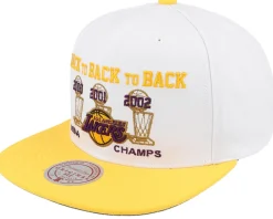 Online Mitchell & Ness Los Angeles Lakers 00-02 Champ Flipside White/Yellow Snapback -