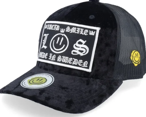 Trucker | Velvet Caps-Lucid Smile L&s Sweden Patch Black Velvet Trucker -