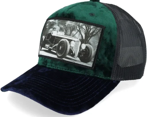 Trucker | Velvet Caps-Calza Pennello Luxury Hot Rod Velvet /Navy A-frame Trucker - Green