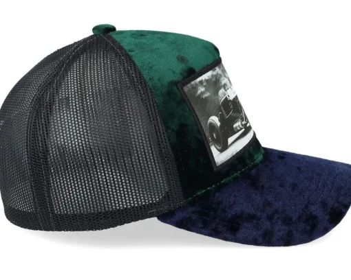Trucker | Velvet Caps-Calza Pennello Luxury Hot Rod Velvet /Navy A-frame Trucker - Green