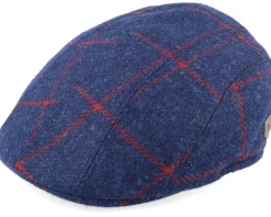 Flat Caps-MJM Hats Maddy Virgin Wool Navy Check Flat Cap - Blue