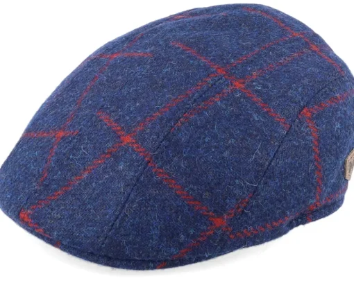 Flat Caps-MJM Hats Maddy Virgin Wool Navy Check Flat Cap - Blue