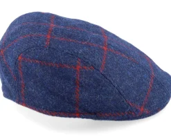 Flat Caps-MJM Hats Maddy Virgin Wool Navy Check Flat Cap - Blue