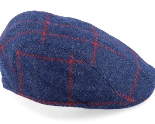 Flat Caps-MJM Hats Maddy Virgin Wool Navy Check Flat Cap - Blue