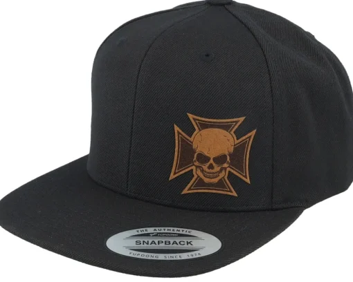 Snapback-Born To Ride Maltese Cross Skull Brown Patch Black Snapback -