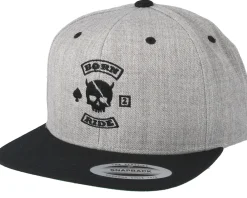 Snapback-Born To Ride MC Skull Patch Grey/Black Snapback -
