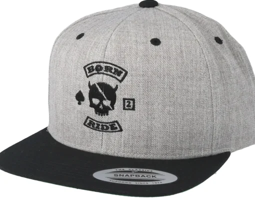 Snapback-Born To Ride MC Skull Patch Grey/Black Snapback -