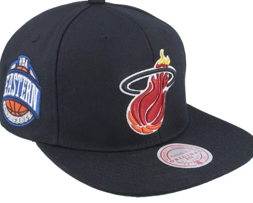 Sale Mitchell & Ness Miami Heat Conference Patch Black Snapback -