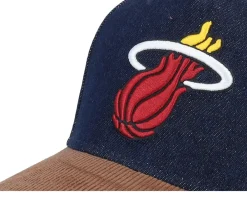 Adjustable-Mitchell & Ness Miami Heat D-stressed Pro Dark Navy/Brown Corduroy A-frame Adjustable - Blue