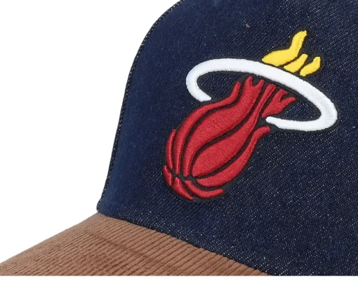 Adjustable-Mitchell & Ness Miami Heat D-stressed Pro Dark Navy/Brown Corduroy A-frame Adjustable - Blue