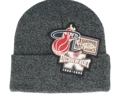 Online Mitchell & Ness Miami Heat XL Logo Patch Knit Heather Cuff - Black