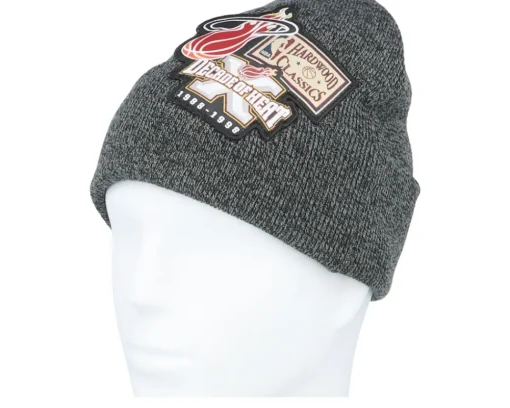 Online Mitchell & Ness Miami Heat XL Logo Patch Knit Heather Cuff - Black