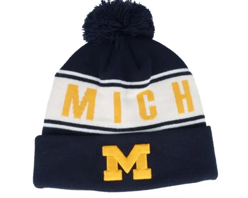 Pom Beanies-Top of the World Michigan Wolverines Michigan Wolverines Cuffed Navy Pom - Blue