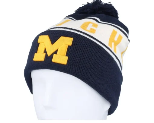 Pom Beanies-Top of the World Michigan Wolverines Michigan Wolverines Cuffed Navy Pom - Blue