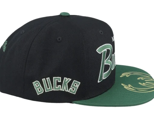 Snapback-Mitchell & Ness Milwaukee Bucks Big Mouth Black/Dark Green Snapback -