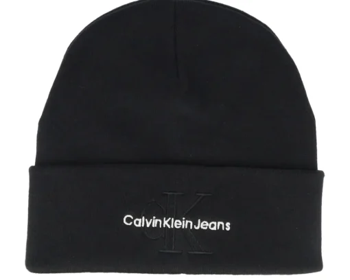Hot Calvin Klein Mono Logo Embro Beanie Black Cuff -