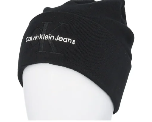 Hot Calvin Klein Mono Logo Embro Beanie Black Cuff -
