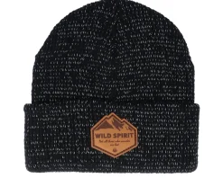 Cuff Beanies-Wild Spirit Mountain Shape Patch Brown/Reflective Black Beanie -
