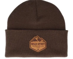 Cuff Beanies-Wild Spirit Mountain Shape Patch Brown/Chocolate Beanie -