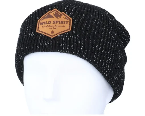 Cuff Beanies-Wild Spirit Mountain Shape Patch Brown/Reflective Black Beanie -