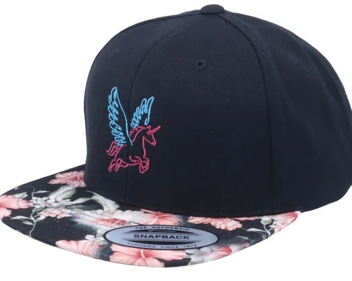 Snapback-Unicorns Neon Summer Unicorn Black/Red Floral Snapback -