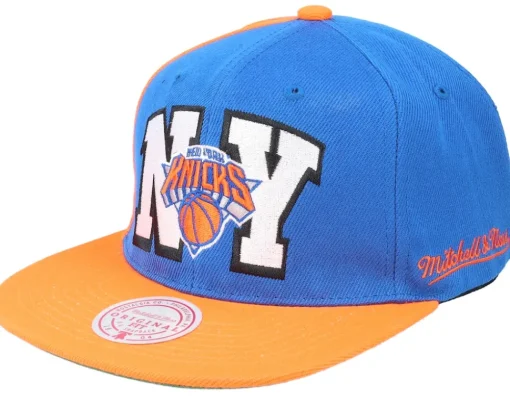 Snapback-Mitchell & Ness New York Knicks Rear Script Deadstock Nba Royal Orange Snapback -