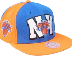 Snapback-Mitchell & Ness New York Knicks Rear Script Deadstock Nba Royal Orange Snapback -