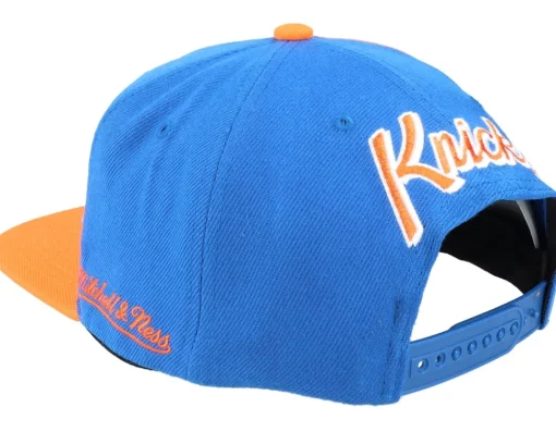 Snapback-Mitchell & Ness New York Knicks Rear Script Deadstock Nba Royal Orange Snapback -