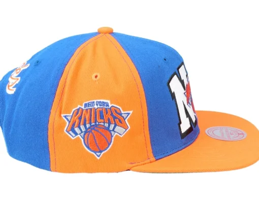 Snapback-Mitchell & Ness New York Knicks Rear Script Deadstock Nba Royal Orange Snapback -