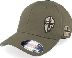 New Army Head Norway Army Skull Olive Wooly Combed Flexfit - Green