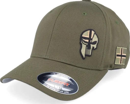 New Army Head Norway Army Skull Olive Wooly Combed Flexfit - Green
