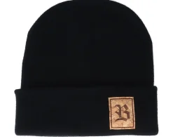 Cuff Beanies-Bearded Man Old English B Patch Black Beanie -