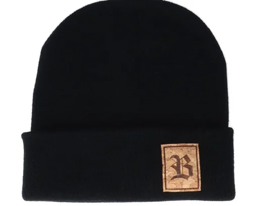 Cuff Beanies-Bearded Man Old English B Patch Black Beanie -