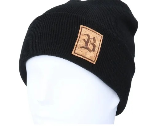 Cuff Beanies-Bearded Man Old English B Patch Black Beanie -