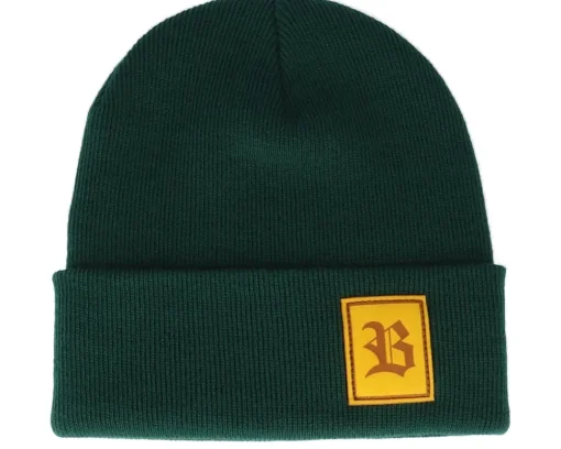 New Bearded Man Old English B Patch Bottle Green Beanie -