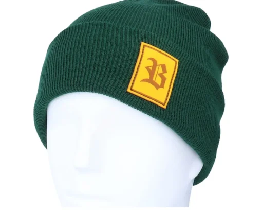 New Bearded Man Old English B Patch Bottle Green Beanie -