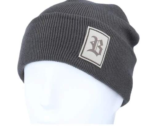 Cuff Beanies-Bearded Man Old English B Patch Graphite Grey Beanie -