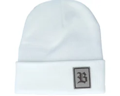 Cuff Beanies-Bearded Man Old English B Patch White Beanie -