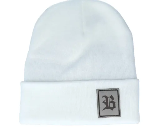 Cuff Beanies-Bearded Man Old English B Patch White Beanie -