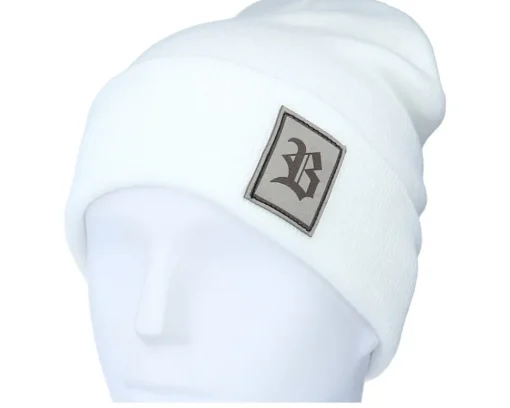 Cuff Beanies-Bearded Man Old English B Patch White Beanie -