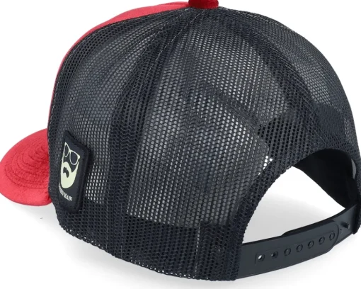 Trucker | Velvet Caps-Bearded Man Outlaw With Revolver Velvet /Black A-Frame Trucker - Red