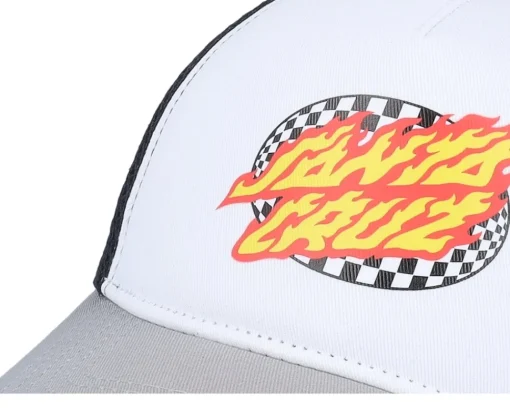 Skate-Santa Cruz Oval Check Flame /Stone Grey Trucker - White