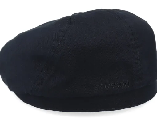 Flat Caps-Stetson 6-Panel Cap Cotton Twill Black Flat Cap -
