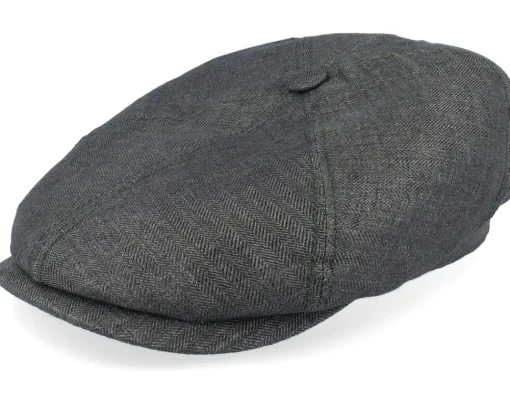Flat Caps-Stetson 6-panel Cap Linen Olive Herringbone Flat Cap -