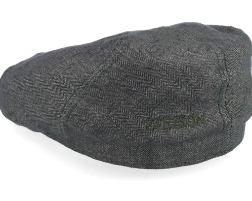Flat Caps-Stetson 6-panel Cap Linen Olive Herringbone Flat Cap -