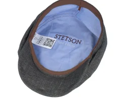 Flat Caps-Stetson 6-panel Cap Linen Olive Herringbone Flat Cap -