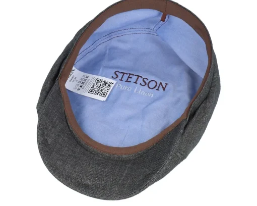 Flat Caps-Stetson 6-panel Cap Linen Olive Herringbone Flat Cap -