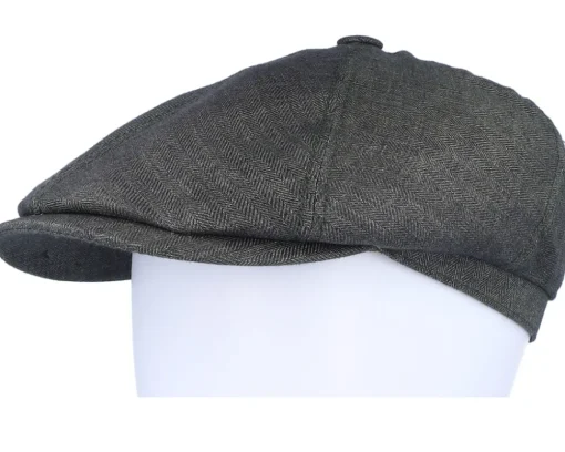 Flat Caps-Stetson 6-panel Cap Linen Olive Herringbone Flat Cap -