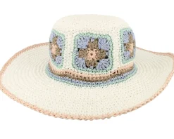 Straw Hat | Sun Hat-Seeberger Paper Crochet Floppy Flower White/Light Blue Sun Hat -